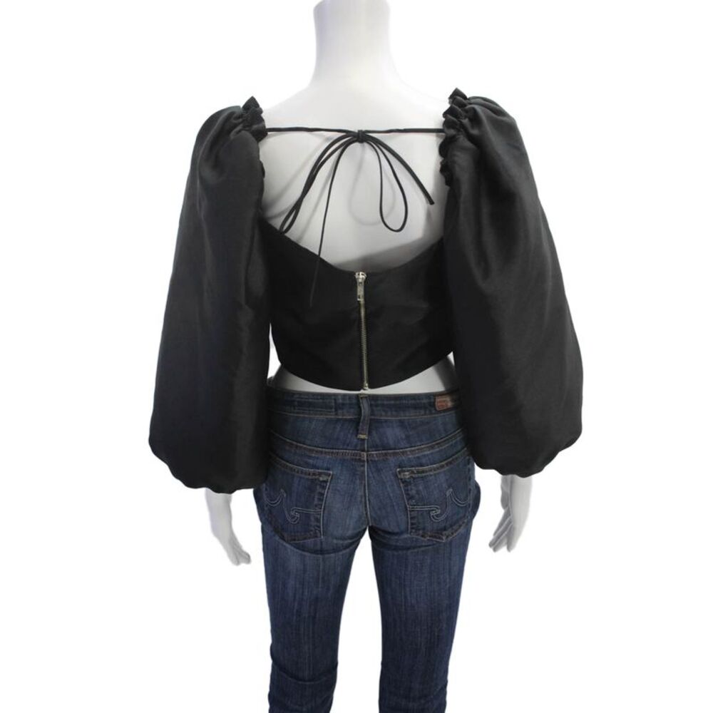 PatBO Womens Cropped Long Puff Sleeve Square Neck Blouse Black Size 4 - Picture 3 of 6